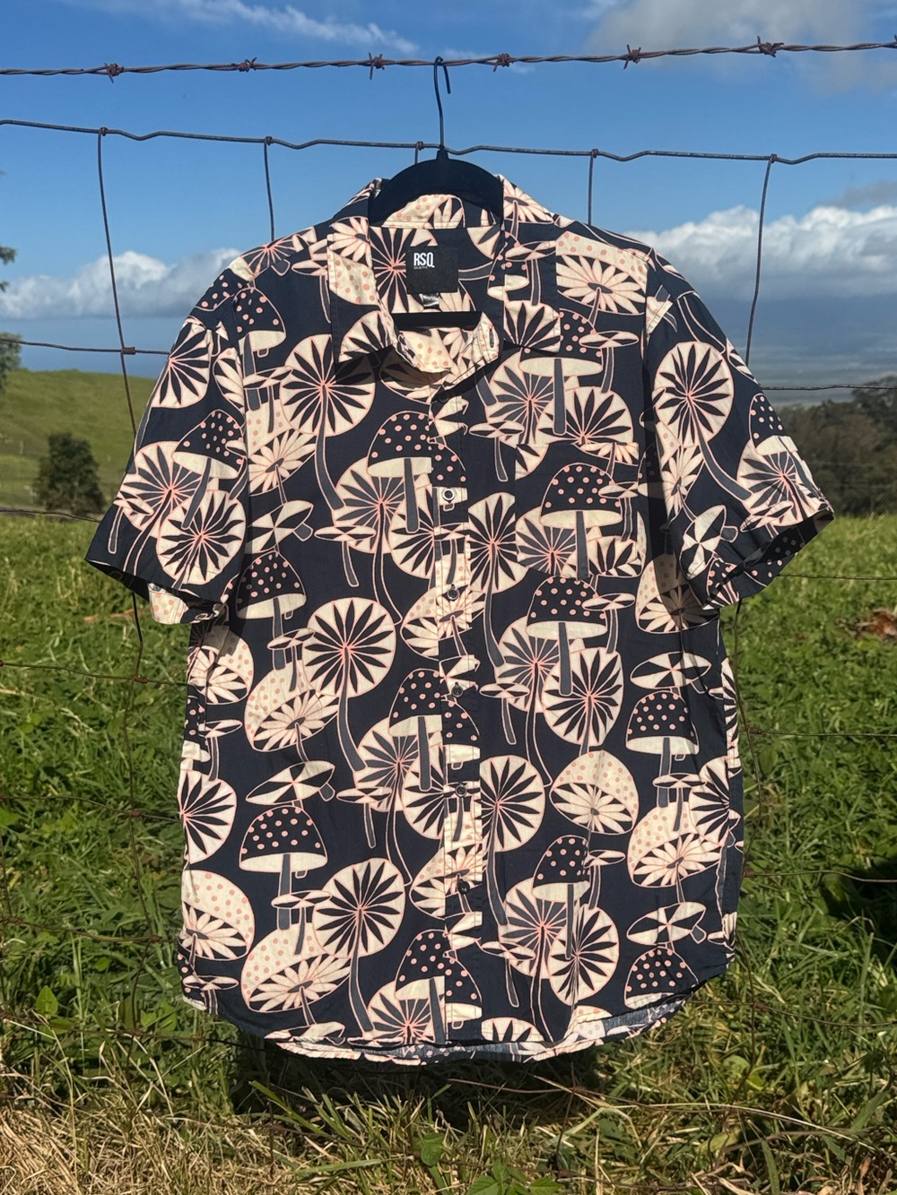 RSQ Mens Retro Mushroom Print Cotton Short Sleeve Shirt Hawaiian xl